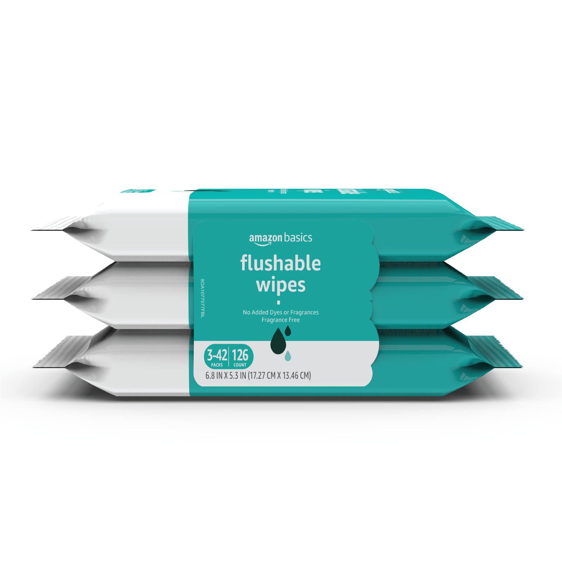 Amazon Basics Adult Wet Wipes Flushable formulated without Fragrance, 126 Count (3 Packs of