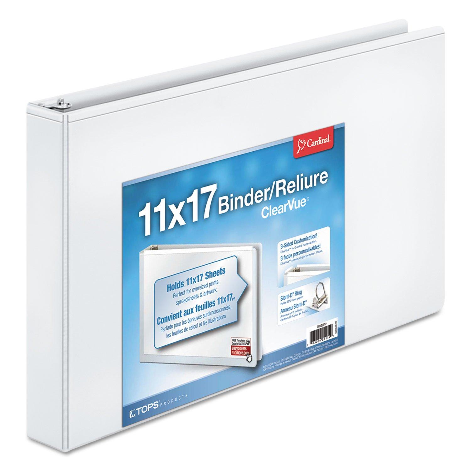 Cardinal 11-Inch x 17-Inch ClearVue Slant-D Ring Binder, 1.5-Inch, White