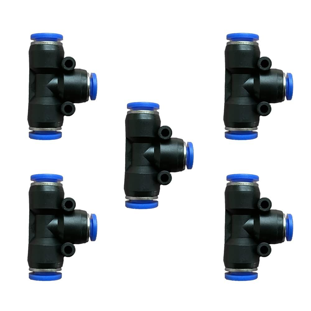 5 Pcs 8mm x 6mm x 8mm Pneumatic T Shaped 3 Way Tube Reducer Connector,Quick Push to Connect