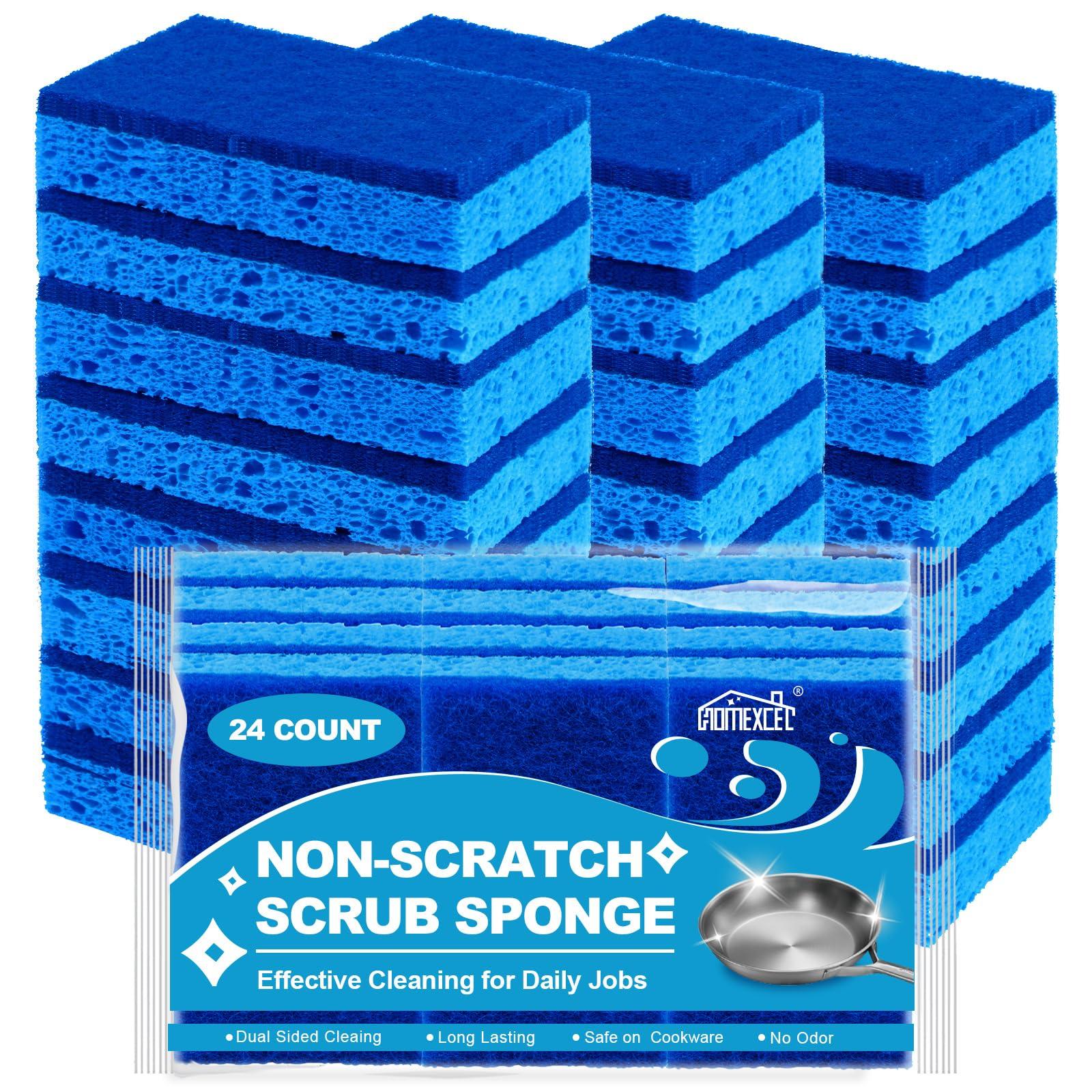 HOMEXCEL Sponges Kitchen 24pcs, Non-Scratch Scrub Dish Sponge Safe on Non-Stick Cookware, Dual