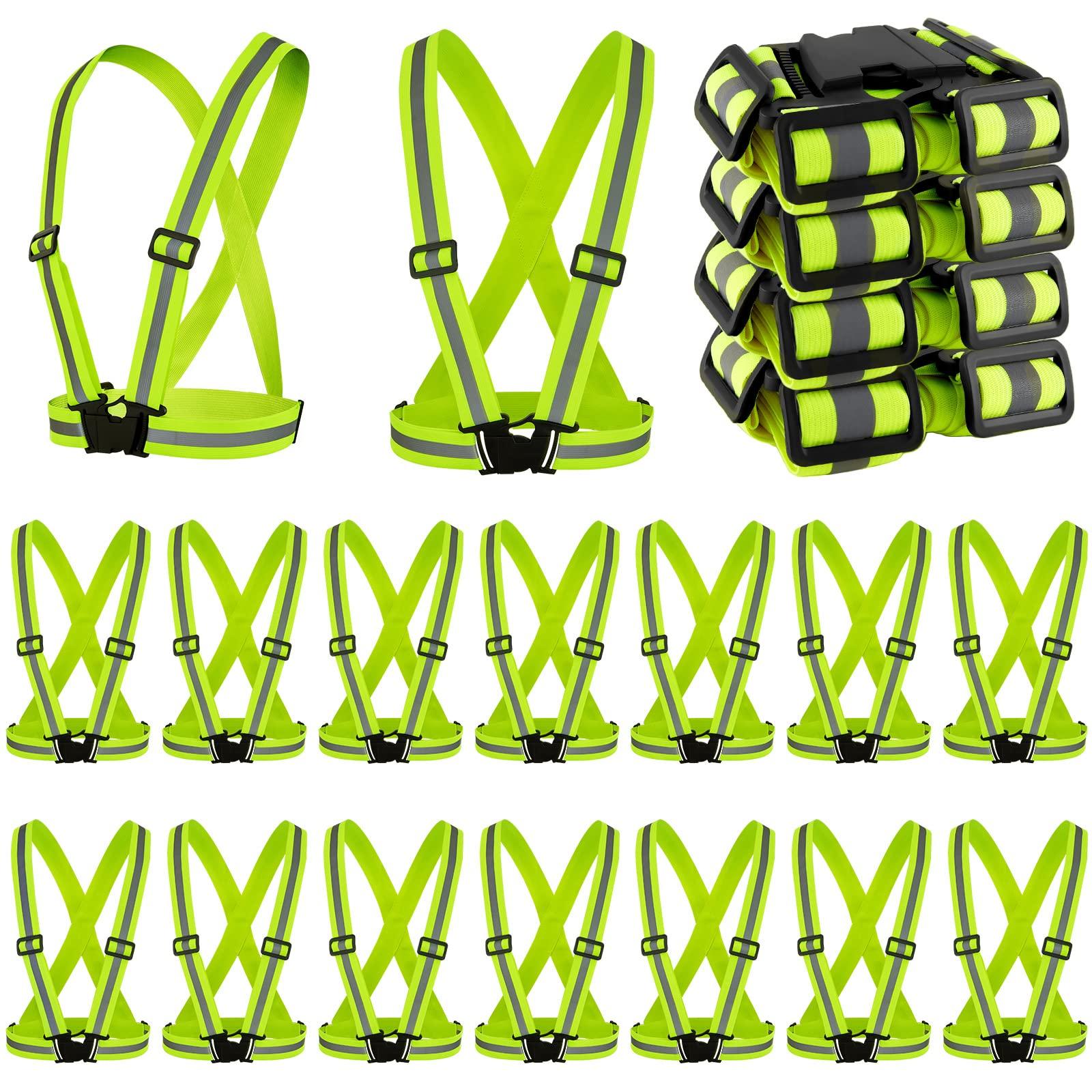 Hercicy 20 Pcs Reflective Vest High Visibility Safety Vests, Adjustable Running Gear Straps