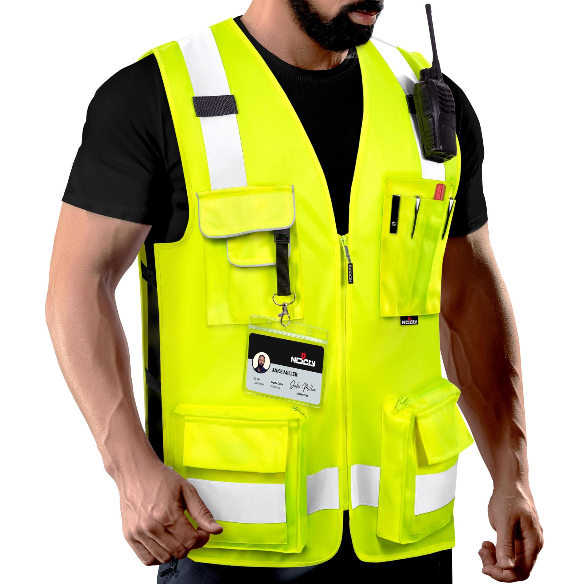 NoCry Premium Reflective Safety Vest for Men with Heavy-Duty Stitching and Phone Pocket - ANSI