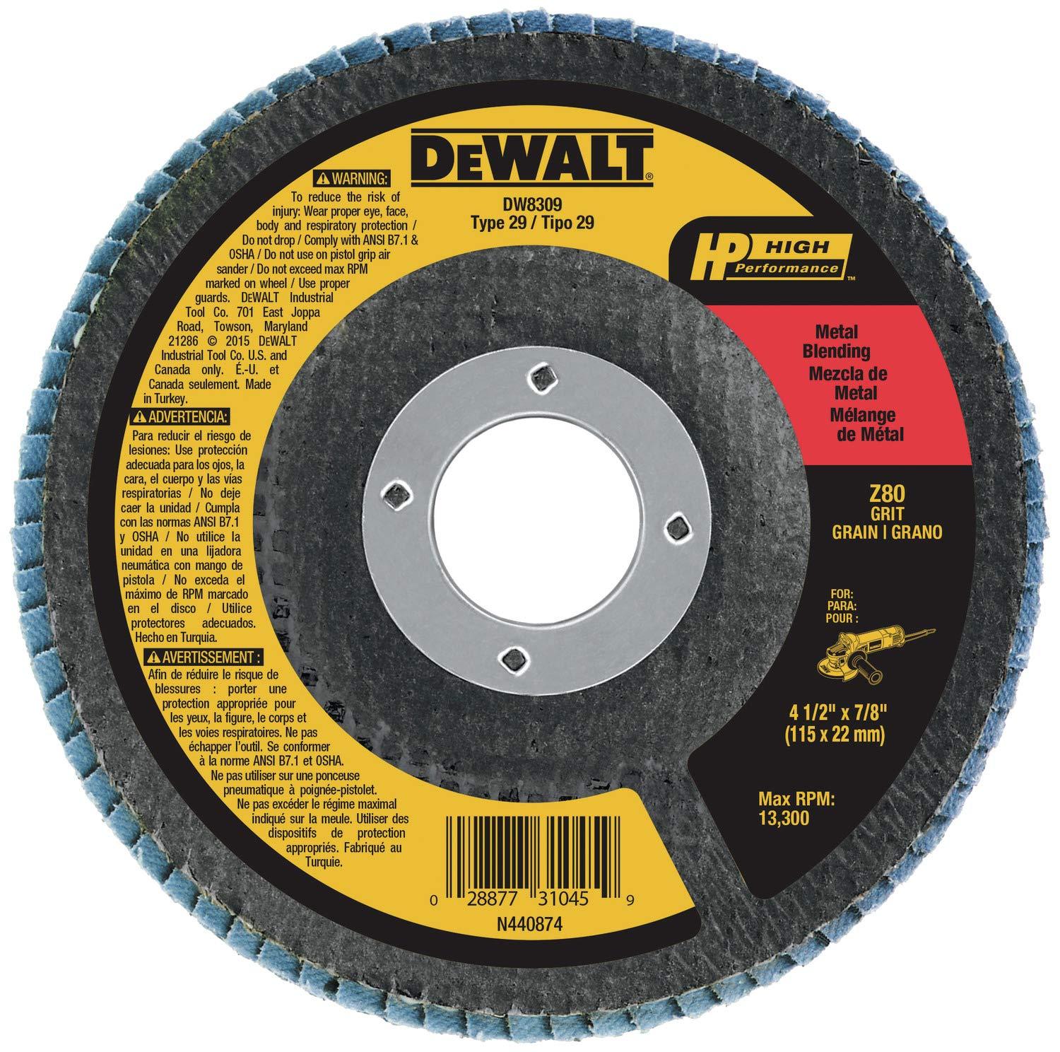 DEWALT Flap Disc, Zirconia, 4-1/2-Inch x 7/8-Inch, 80-Grit