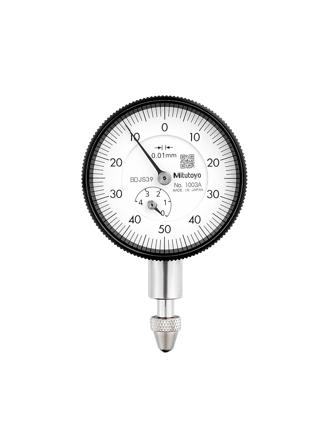 Mitutoyo, 1003A, Dial indicator with lug, .1 graduation, 4mm range, 1mm range/rev, 50 dial reading, +/- .01mm accuracy