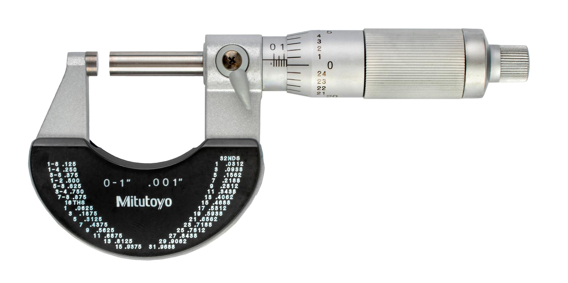 Mitutoyo, 102-325, Outside micrometer, 0-1 In, 0.001 In Mechanical Outside Micrometer, Friction Thimble
