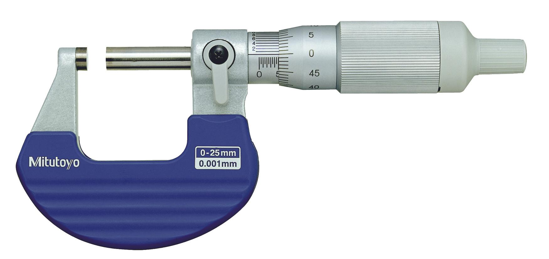 Mitutoyo, 102-707, 0-25,  0.01mm Mechanical Outside Micrometer, Satin Chrome, Smooth Action, Ratchet Thimble