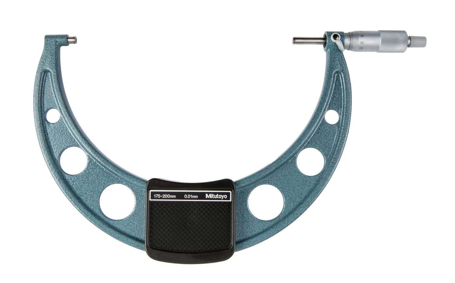 Mitutoyo, 103-144-10, 175-200mm, 0.01mm Mechanical Outside Micrometer, Hammertone Baked Enamel, Ratchet Stop, With Standard