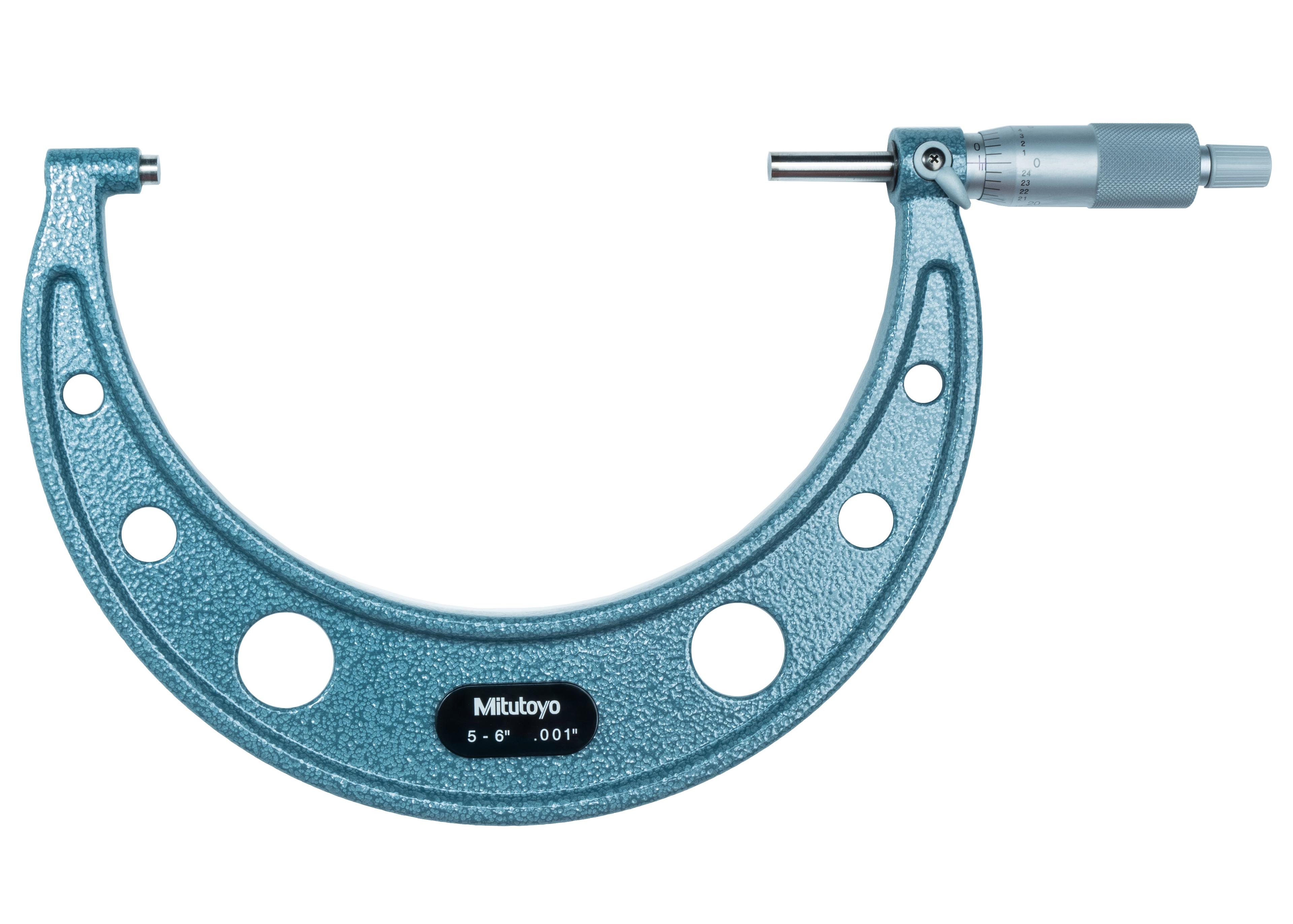 Mitutoyo, 103-182, 5-6 In,  .001 In Mechanical Outside Micrometer, Hammertone Baked Enamel, Ratchet Stop, With Standard