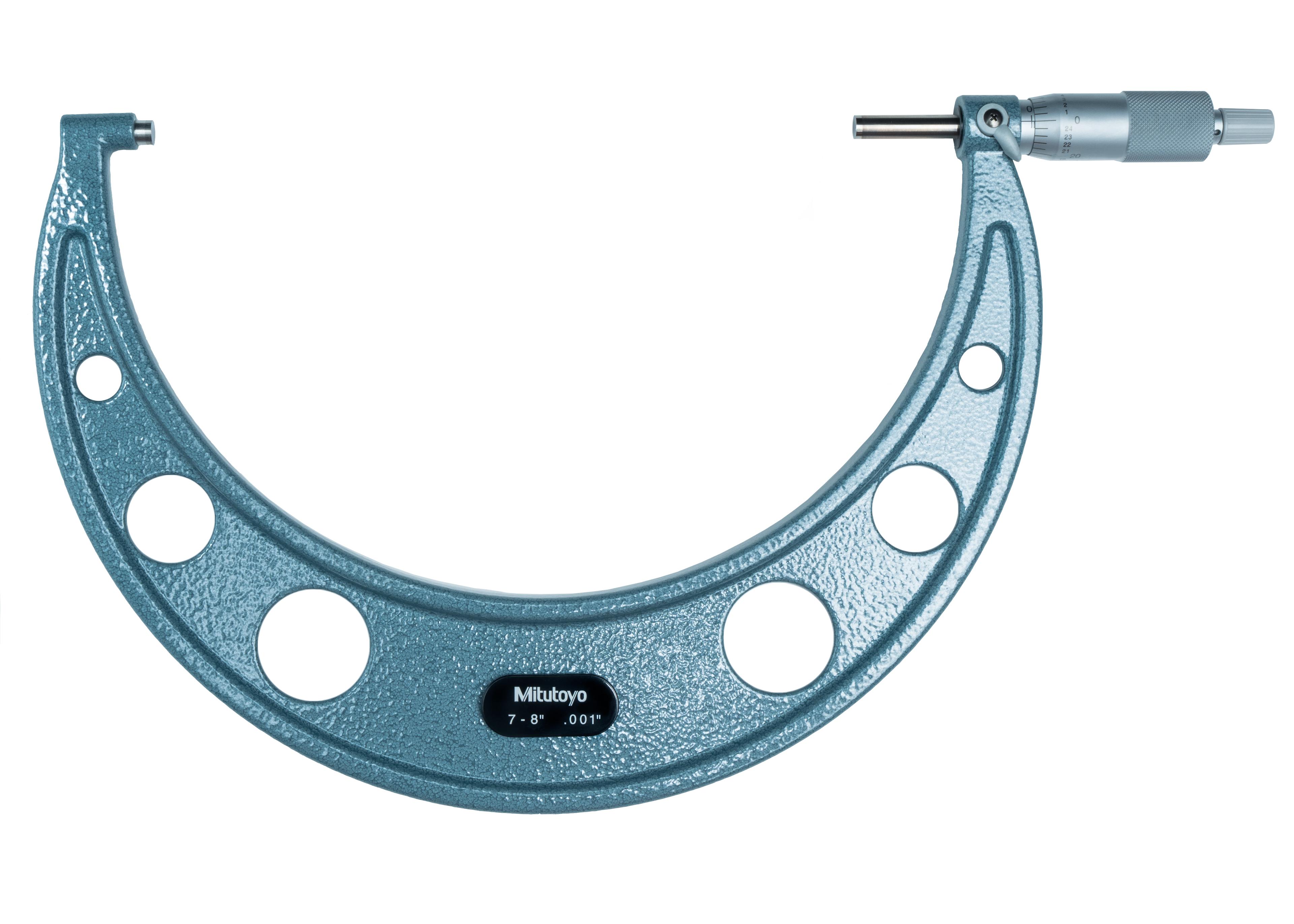 Mitutoyo, 103-184, 7-8 In,  .001 In Mechanical Outside Micrometer, Hammertone Baked Enamel, Ratchet Stop, With Standard