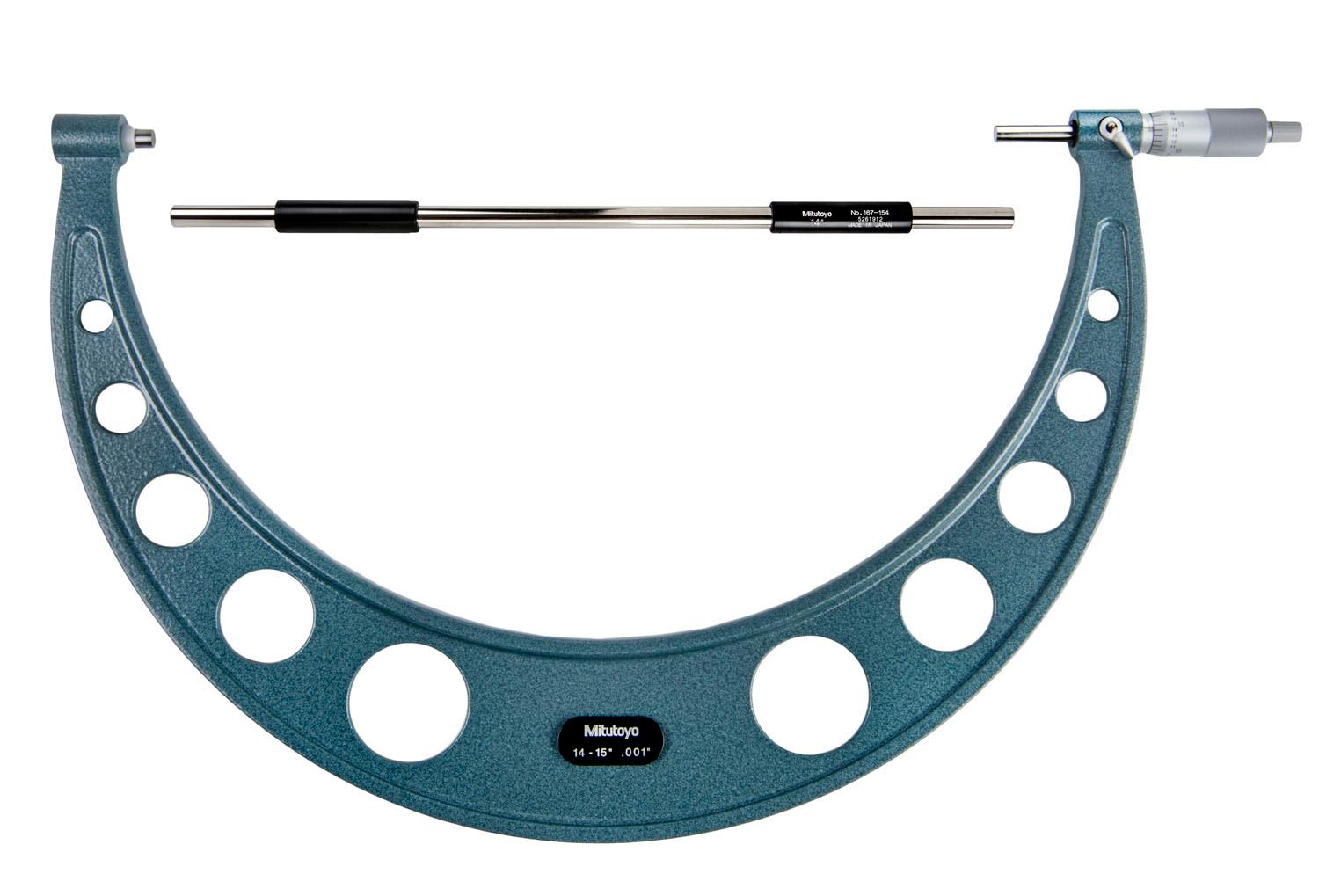 Mitutoyo, 103-191, 14-15 In,  .001 In Mechanical Outside Micrometer, Hammertone Baked Enamel, Ratchet Stop, With Standard