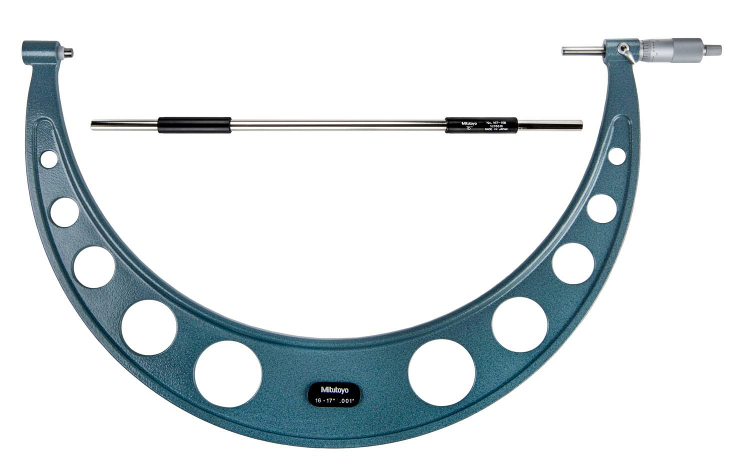 Mitutoyo, 103-193, 16-17 In,  .001 In Mechanical Outside Micrometer, Hammertone Baked Enamel, Ratchet Stop, With Standard