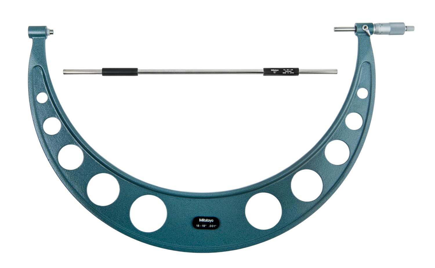 Mitutoyo, 103-195, 18-19 In,  .001 In Mechanical Outside Micrometer, Hammertone Baked Enamel, Ratchet Stop, With Standard