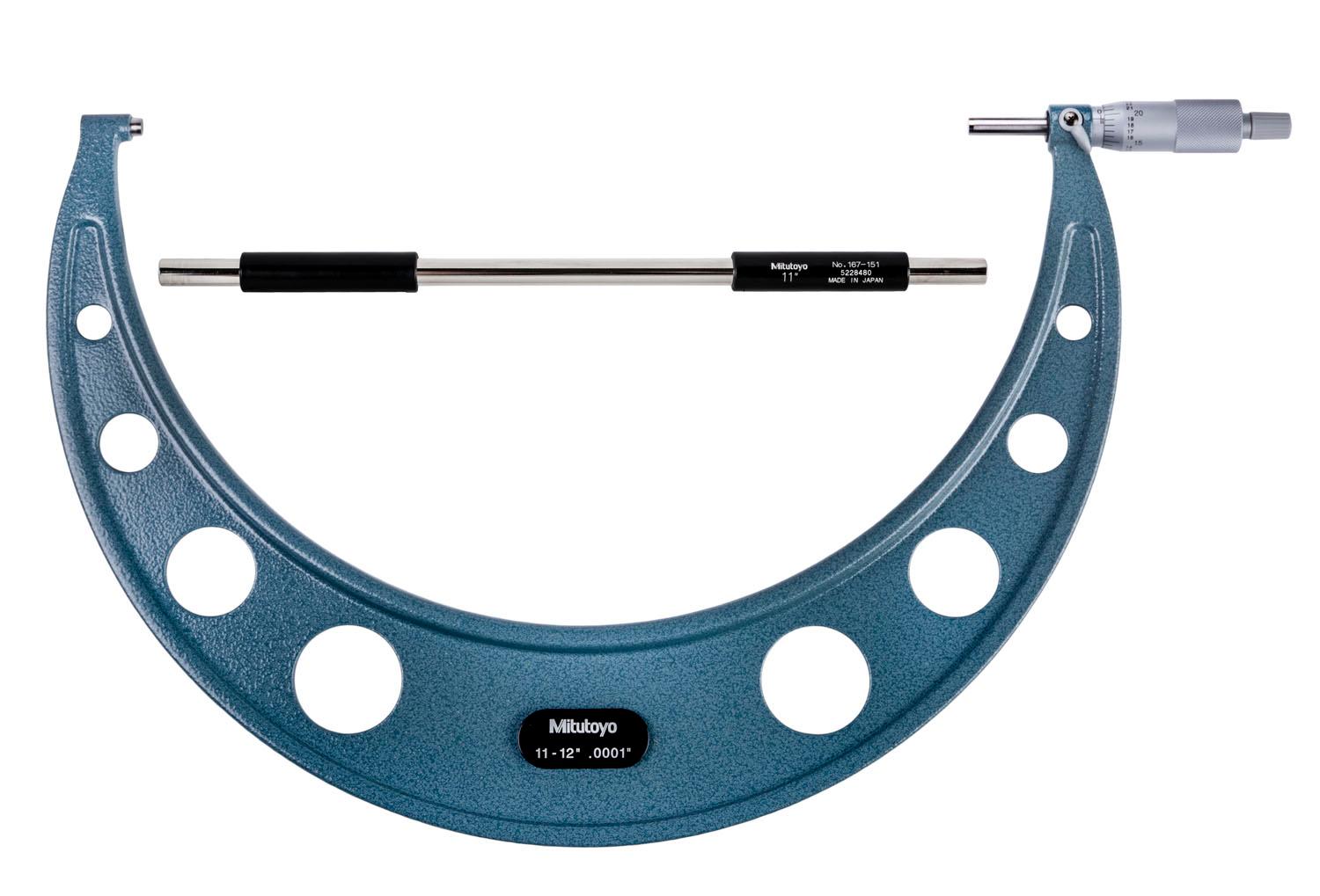 Mitutoyo, 103-226, 11-12 In,  .0001 In Mechanical Outside Micrometer, Hammertone Baked Enamel, Ratchet Stop, With Standard