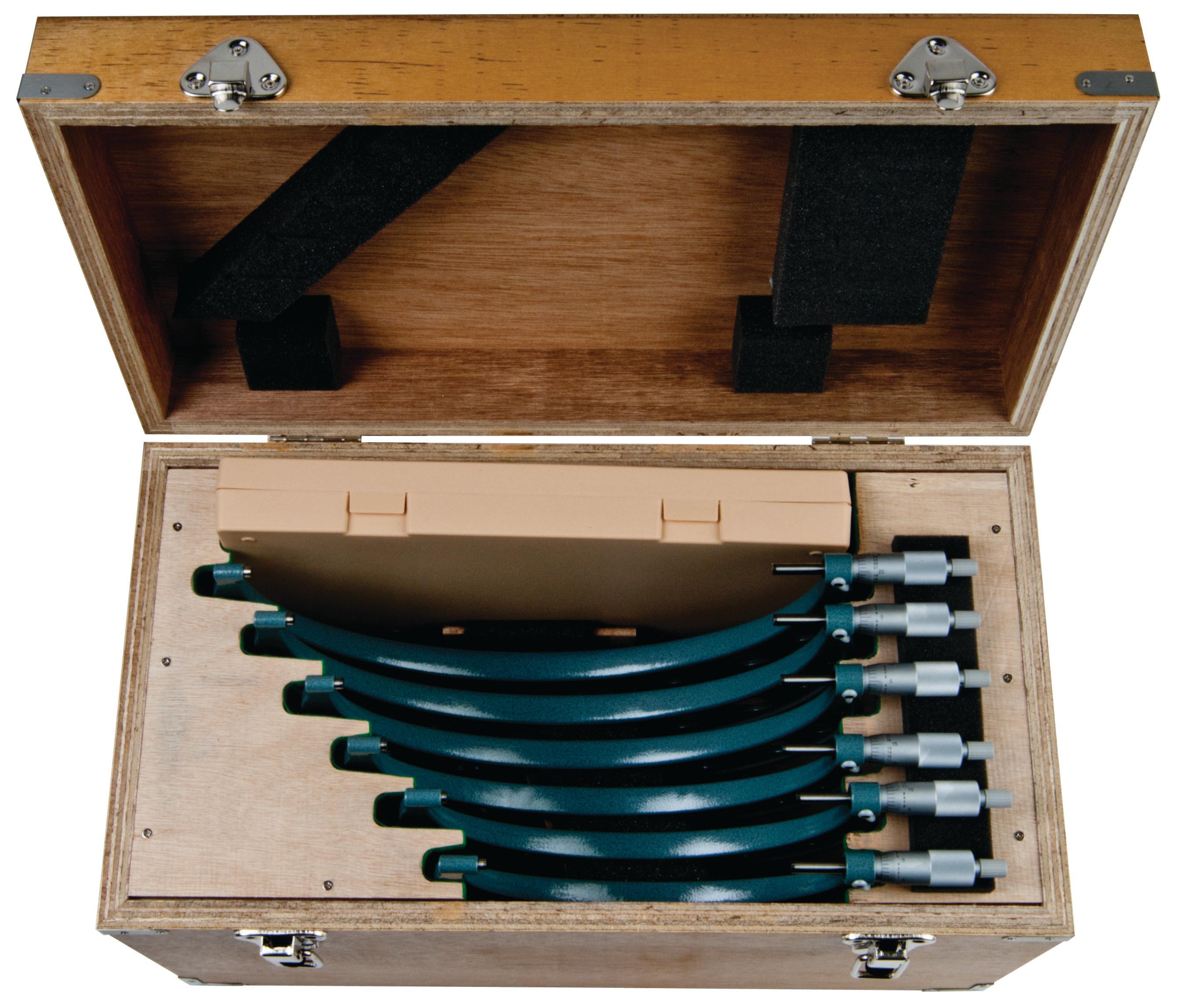 Mitutoyo, 103-906, 6-12 In,  .001 In Mechanical Outside Micrometer Set, Hammertone Baked Enamel, 6 gages, with 6 standards