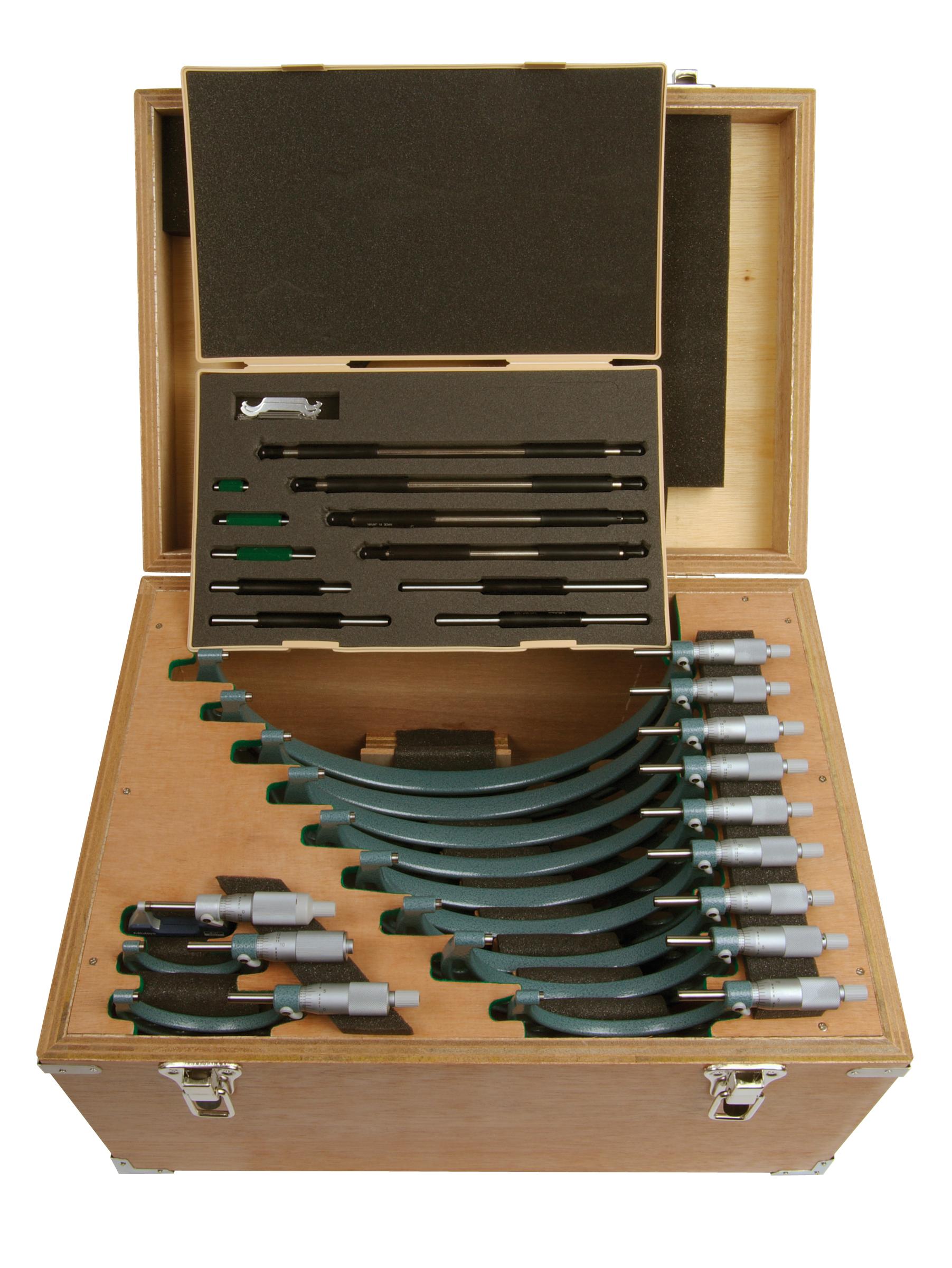 Mitutoyo, 103-908-40, 0-12 In,  .0001 In Mechanical Outside Micrometer Set, Hammertone Baked Enamel, 12 gages, with 11 standards