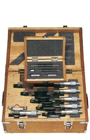 Mitutoyo, 103-913-50, 0-300mm,  0.001mm Mechanical Outside Micrometer Set, Hammertone Baked Enamel, 6 gages, with 5 standards