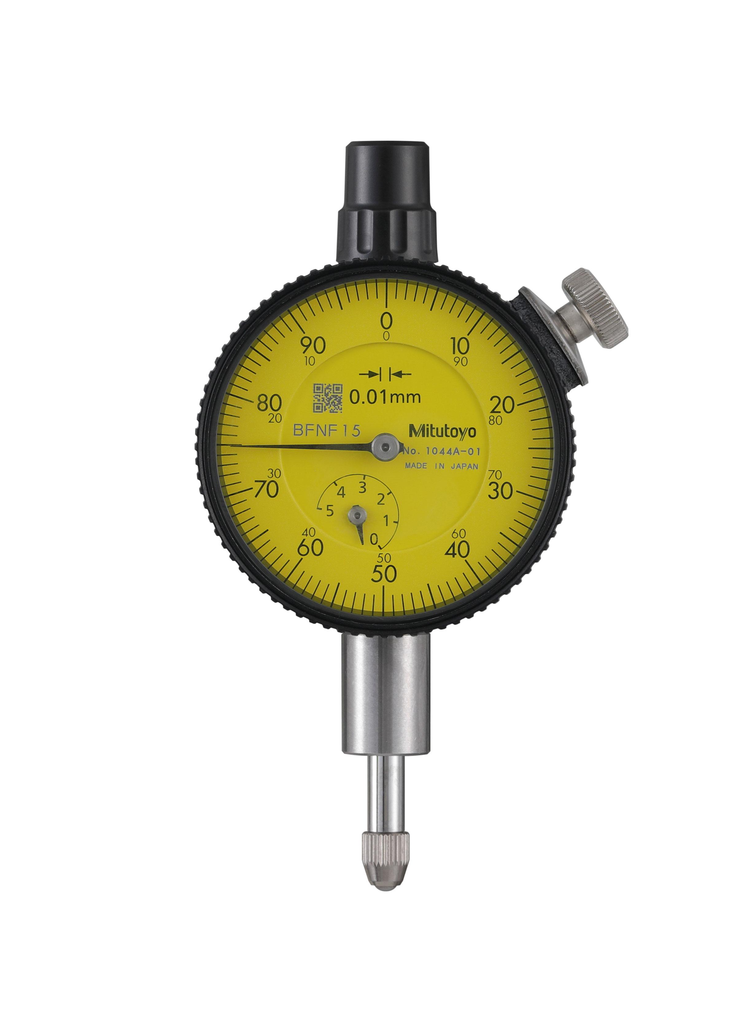 Mitutoyo, 1044A-01, 0.01mm, 5mm/(1mm per rev) Dial Indicator, 0-100, Lug Back, 3/8 In stem, Series 1