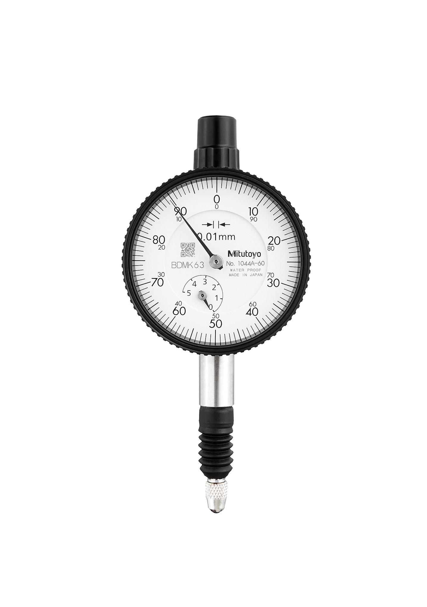 Mitutoyo, 1044A-60, 0.01mm, 5mm/(1mm per rev) Dial Indicator, 0-100, Lug Back, 8mm stem, Series 1