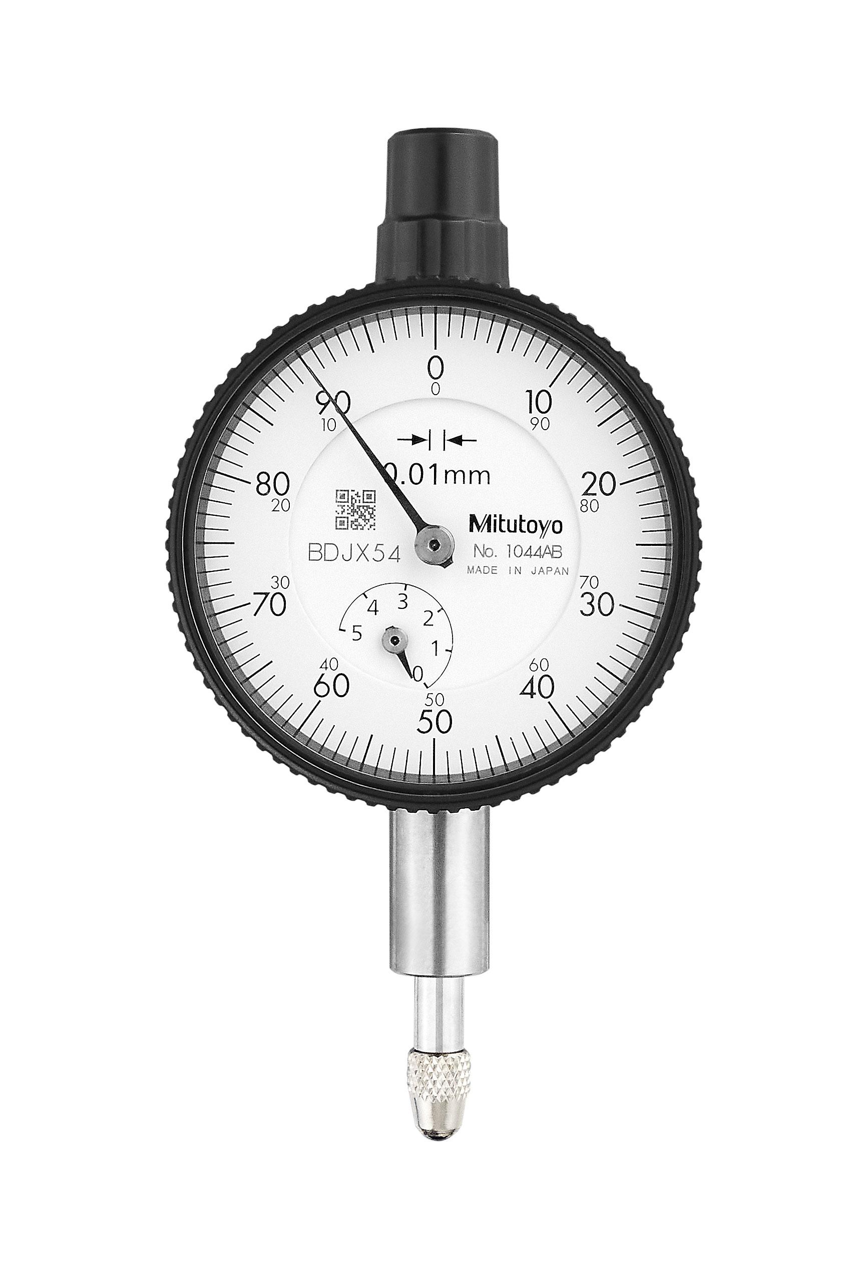 Mitutoyo, 1044AB, 0.01mm, 5mm/(1mm per rev) Dial Indicator, 0-100, Flat Back, 8mm stem, Series 1