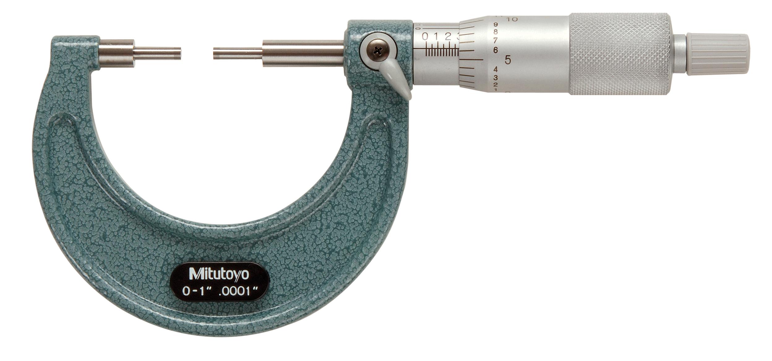 Mitutoyo, 111-166, 0-1 In, .001 In Mechanical Spline Micrometer,  Steel Tip, Ratchet Stop