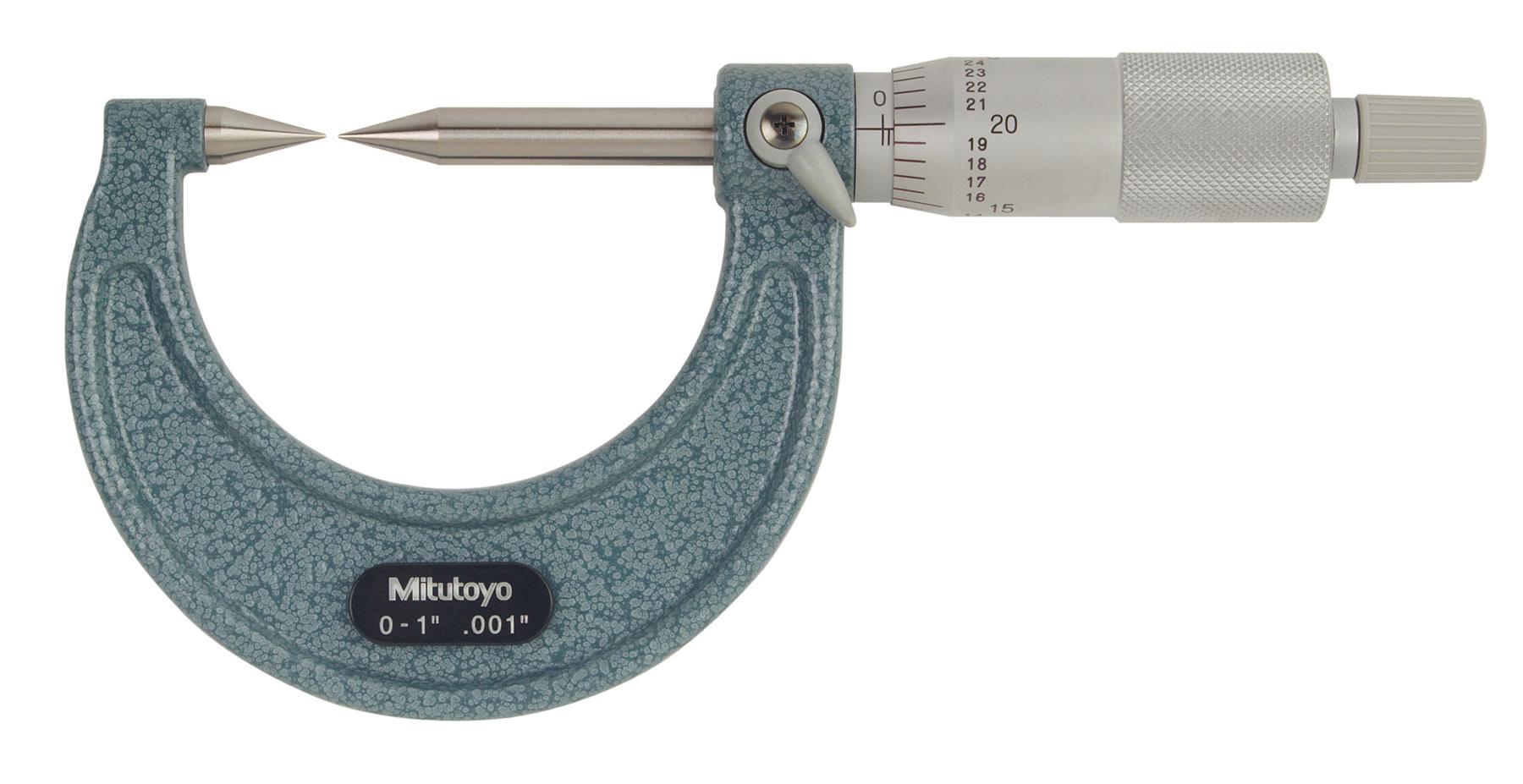 Mitutoyo, 112-225, 0-1 In, .001 In Mechanical Point Micrometer, 30 Degree Point, Steel Tip, Ratchet Stop