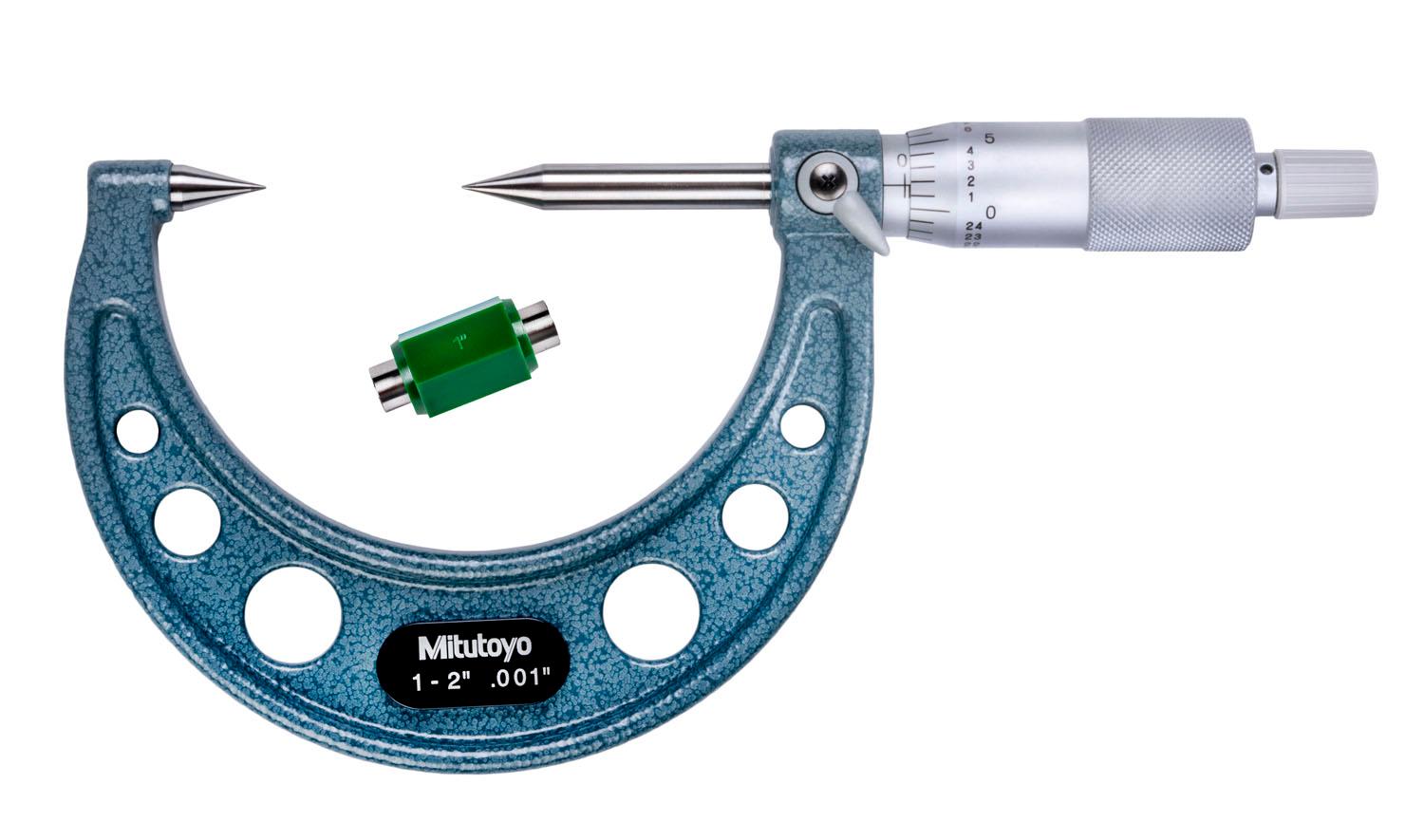 Mitutoyo, 112-238, 1-2 In, .001 In Mechanical Point Micrometer, 30 Degree Point, Ratchet Stop