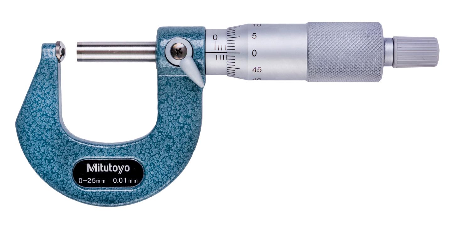 Mitutoyo, 115-115, 0-25mm, 0.01mm Mechanical Spherical Anvil Micrometer, Flat Spindle, Ratchet Stop