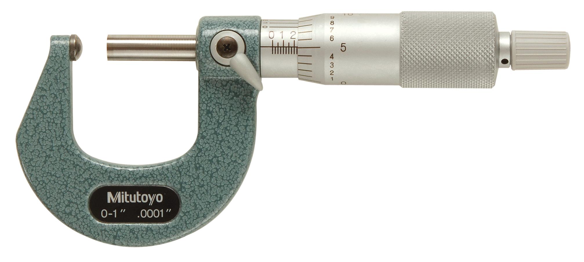 Mitutoyo, 115-153, 0-1 In, .0001 In Mechanical Spherical Anvil Micrometer, Flat Spindle, Ratchet Stop