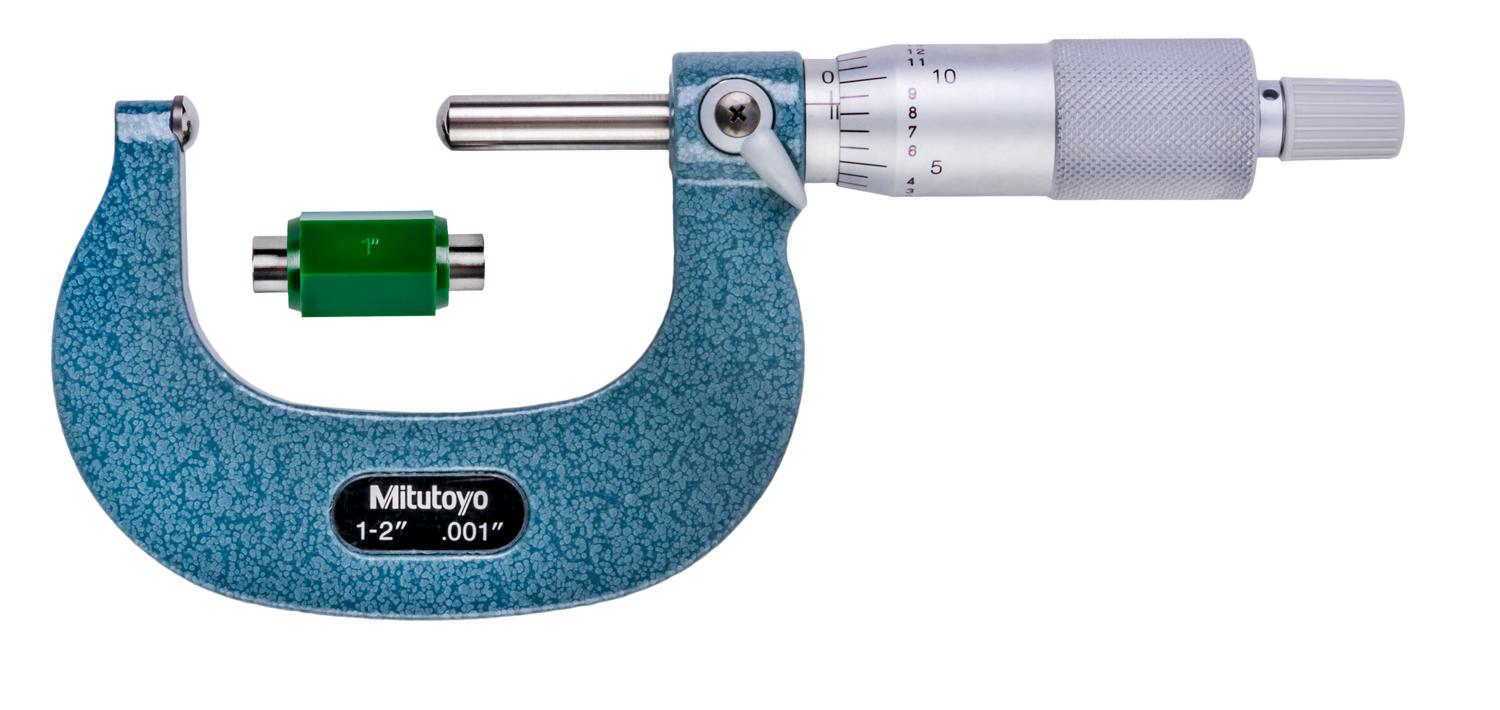 Mitutoyo, 115-242, 1-2 In, .001 In Mechanical Spherical Anvil Micrometer, Spherical Spindle, Ratchet Stop