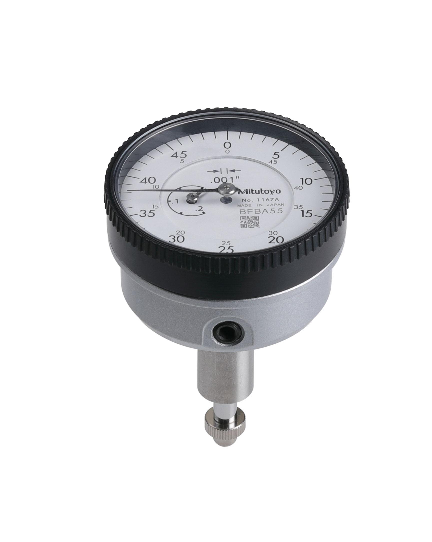 Mitutoyo, 1167A, .001 In, .2 In/(.05 In per rev) Back Plunger Dial Indicator, 0-25-0, 3/8 In stem, Series 1