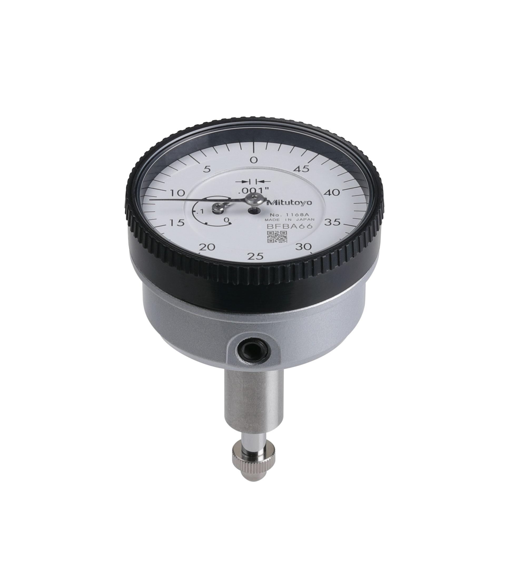 Mitutoyo, 1168A, .001 In, .2 In/(.05 In per rev) Back Plunger Dial Indicator, 50-0, 3/8 In stem, Series 1