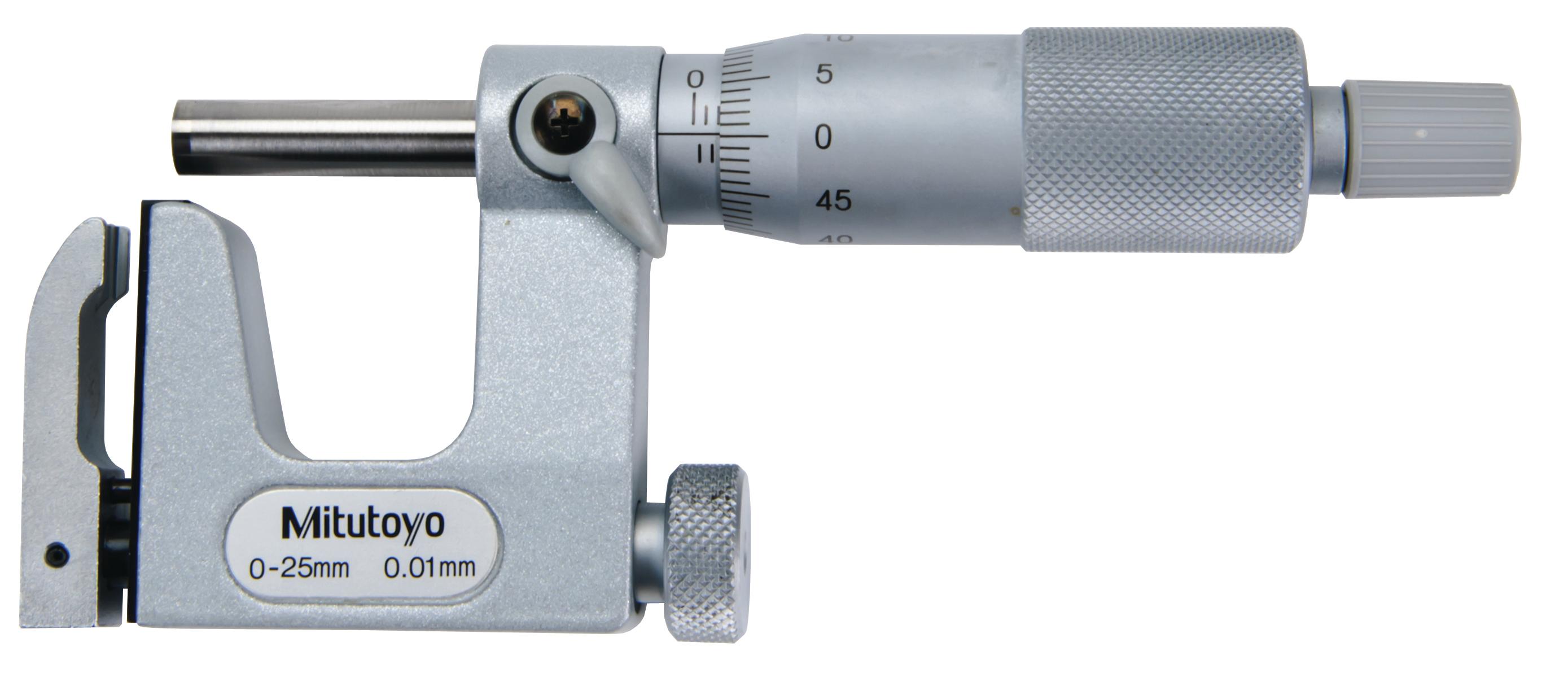 Mitutoyo, 117-101, 0-25mm, .01mm Uni-Mike, Mechanical Interchangeable Anvil Micrometer, Ratchet Stop, Flat and Rod Anvils included