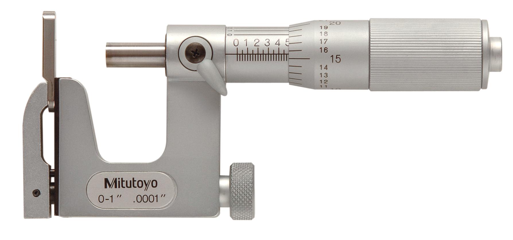 Mitutoyo, 117-107,  0-1 In, .0001 In Uni-Mike, Mechanical Interchangeable Anvil Micrometer, Ratchet Stop, Flat and Rod Anvils included