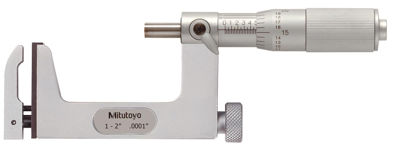 Mitutoyo, 117-108,  1-2 In, .0001 In Uni-Mike, Mechanical Interchangeable Anvil Micrometer, Ratchet Stop, Flat and Rod Anvils included