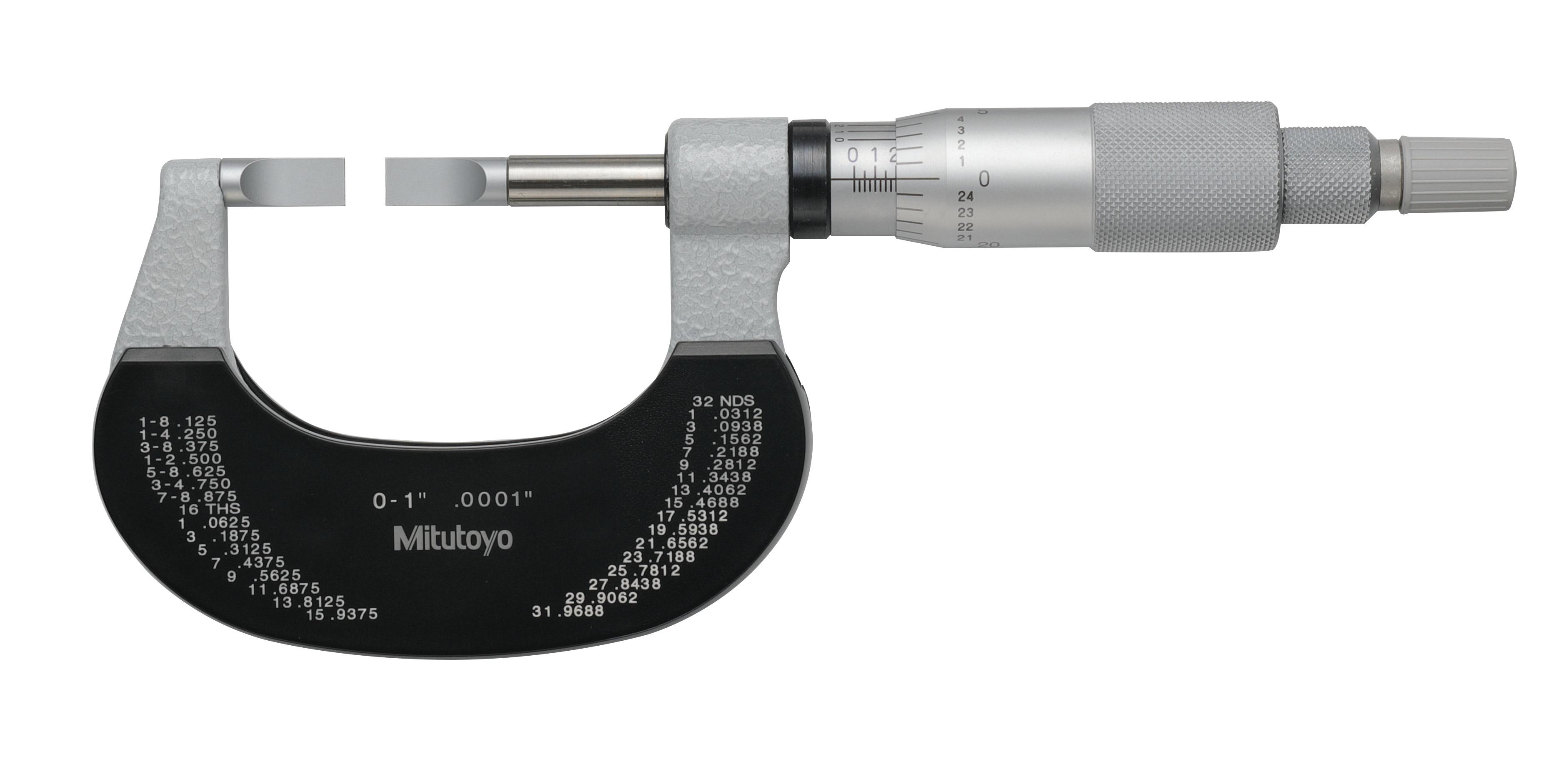 Mitutoyo, 122-125-10, 0-1 In, .0001 In Mechanical Blade Micrometer, .03 In Steel Blade, Ratchet Stop