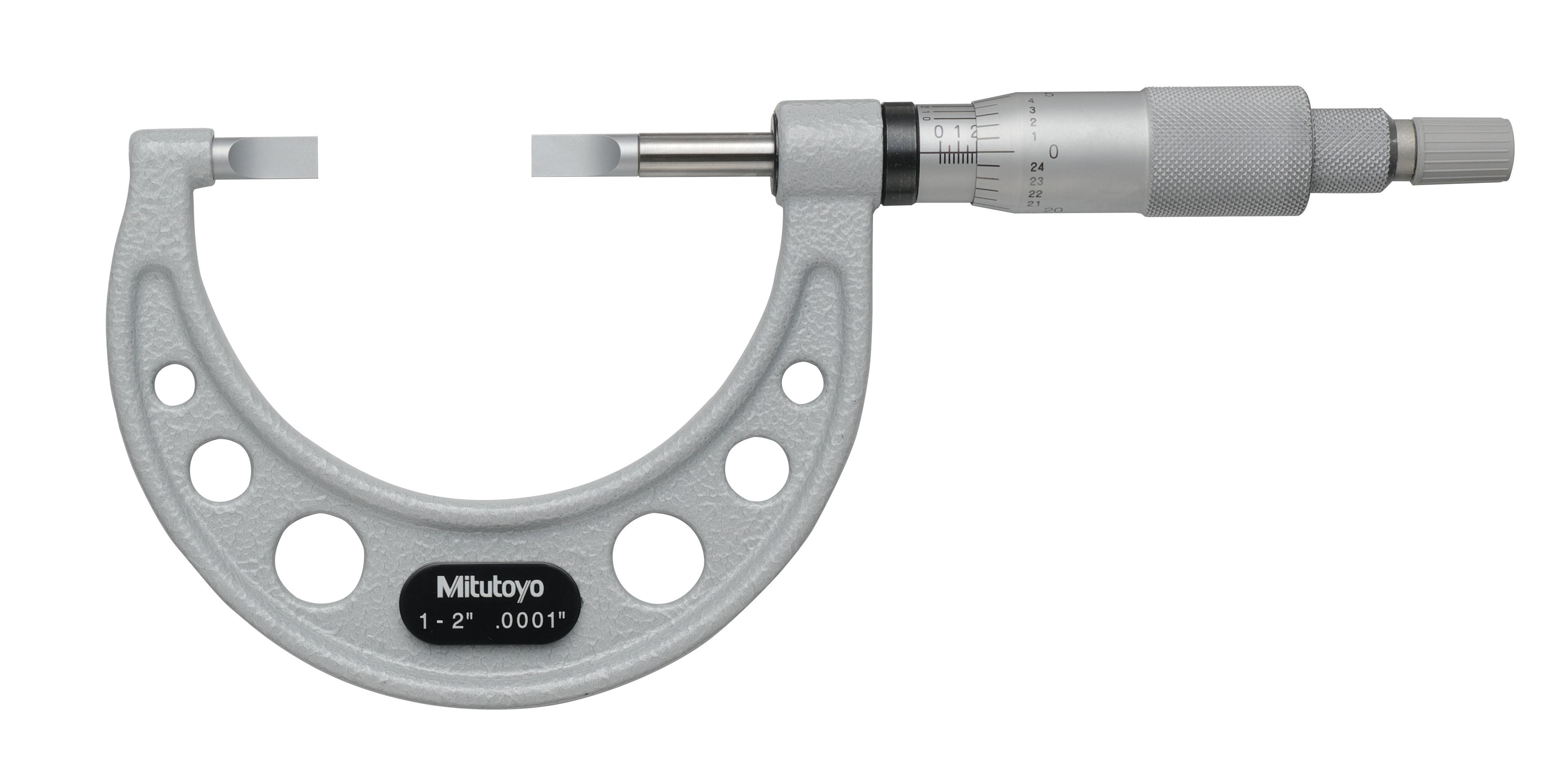 Mitutoyo, 122-126-10, 1-2 In, .0001 In Mechanical Blade Micrometer, .030 In Steel Blade, Ratchet Stop, With Standard