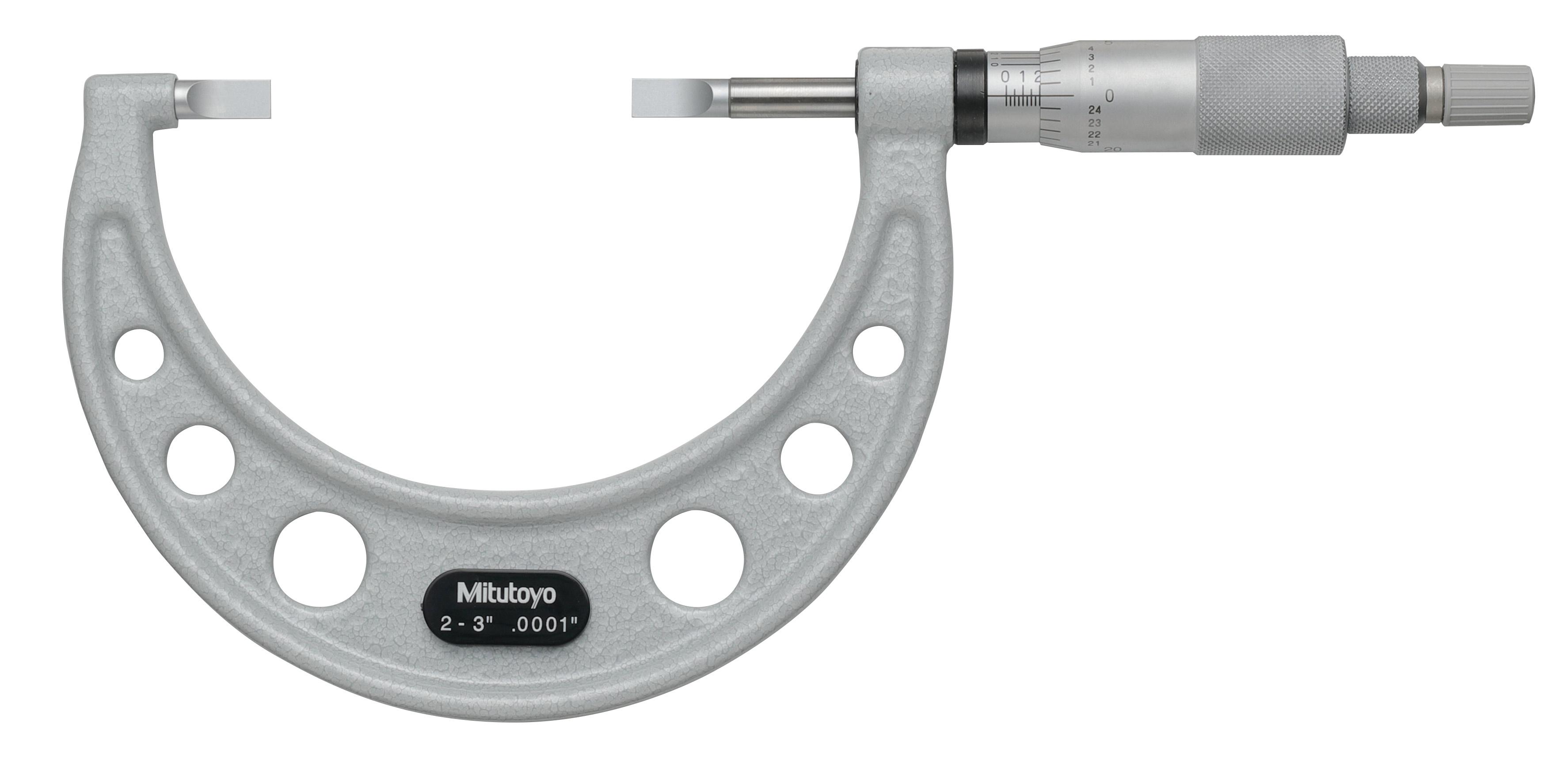 Mitutoyo, 122-127-10, 2-3 In, .0001 In Mechanical Blade Micrometer, .030 In Steel Blade, Ratchet Stop, With Standard