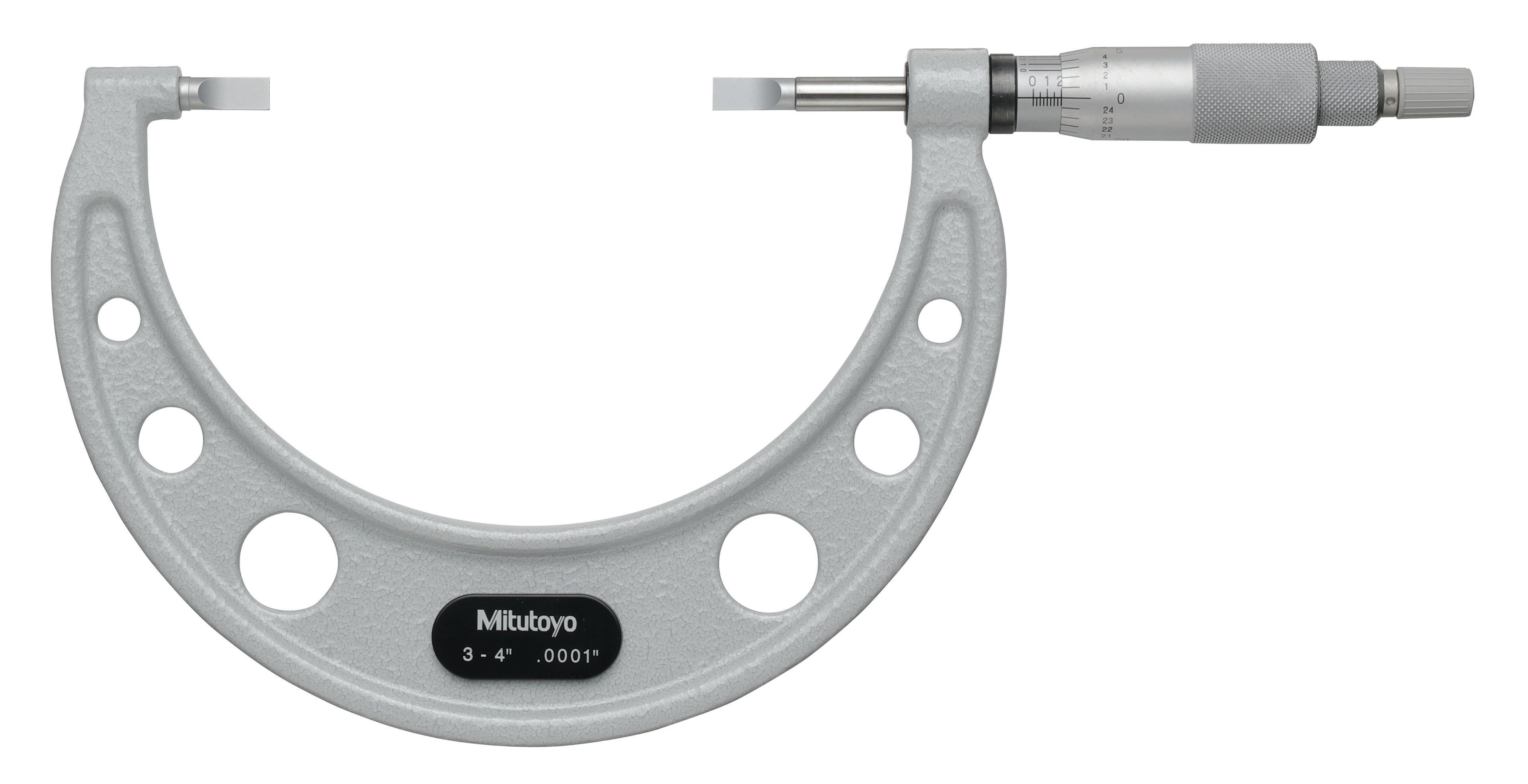 Mitutoyo, 122-128-10, 3-4 In, .0001 In Mechanical Blade Micrometer, .030 In Steel Blades, Ratchet Stop, With Standard