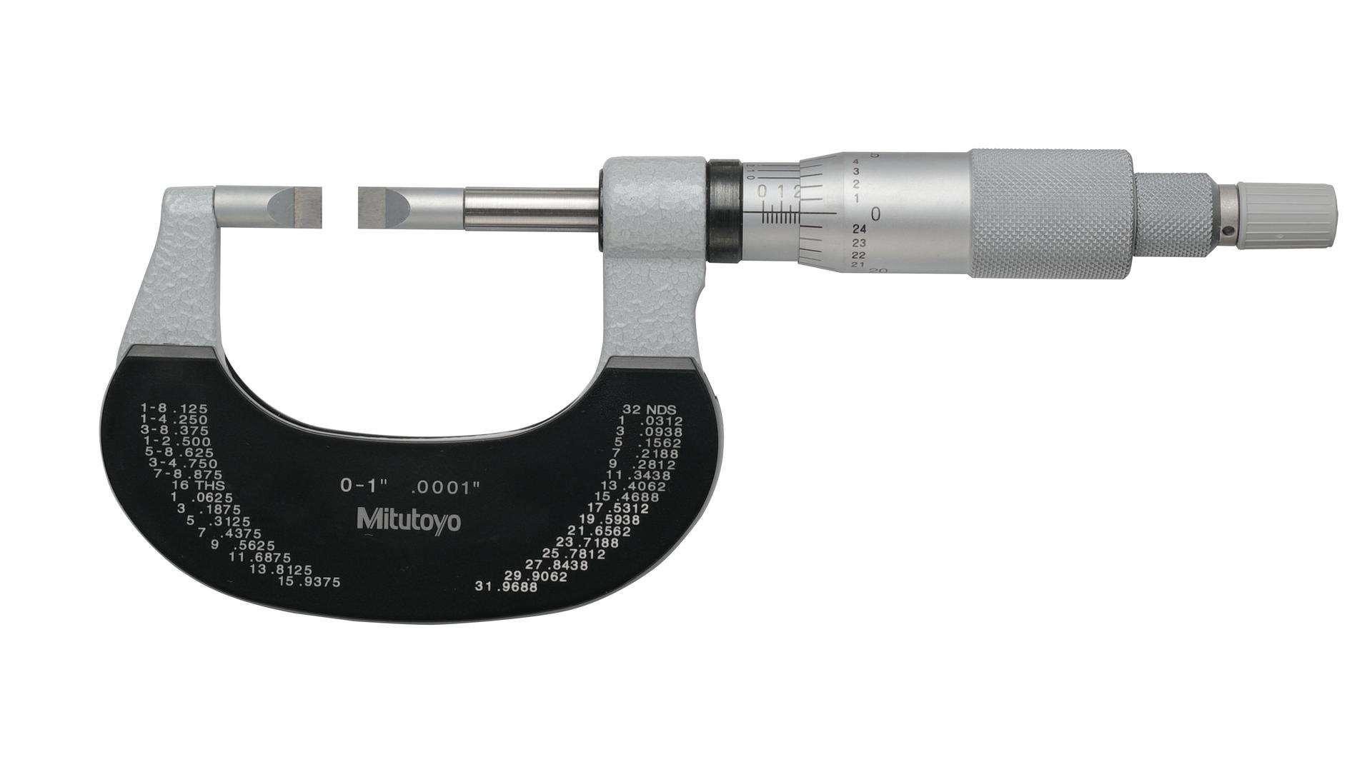 Mitutoyo, 122-151-10, 0-1 In, .0001 In Mechanical Blade Micrometer, .016 In Carbide Steel Blade, Ratchet Stop