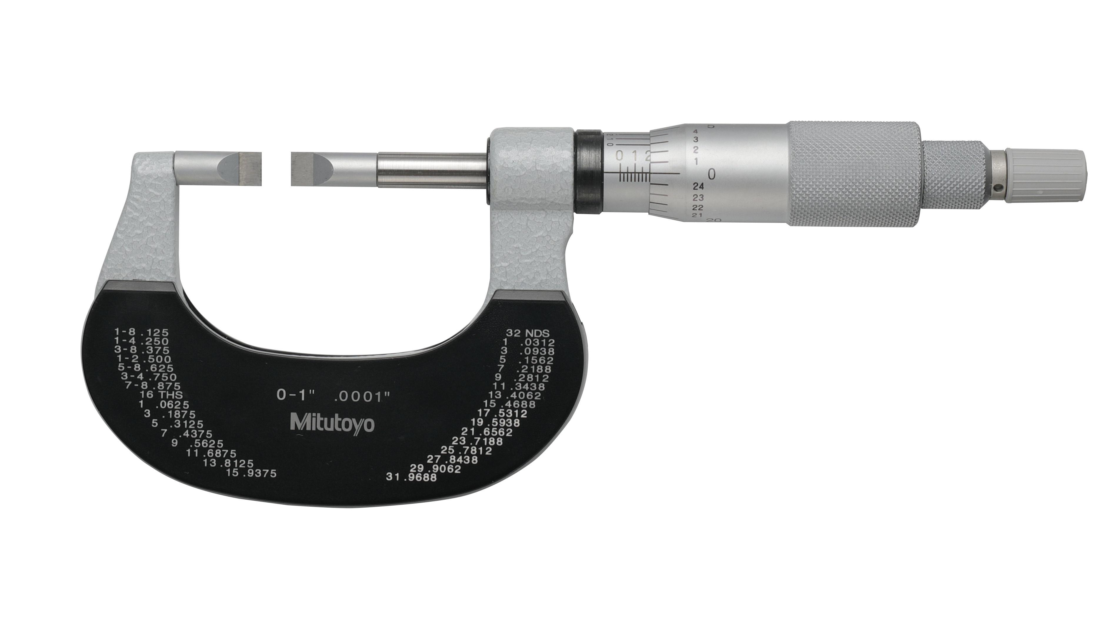 Mitutoyo, 122-151-10, 0-1 In, .0001 In Mechanical Blade Micrometer, .016 In Carbide Steel Blade, Ratchet Stop