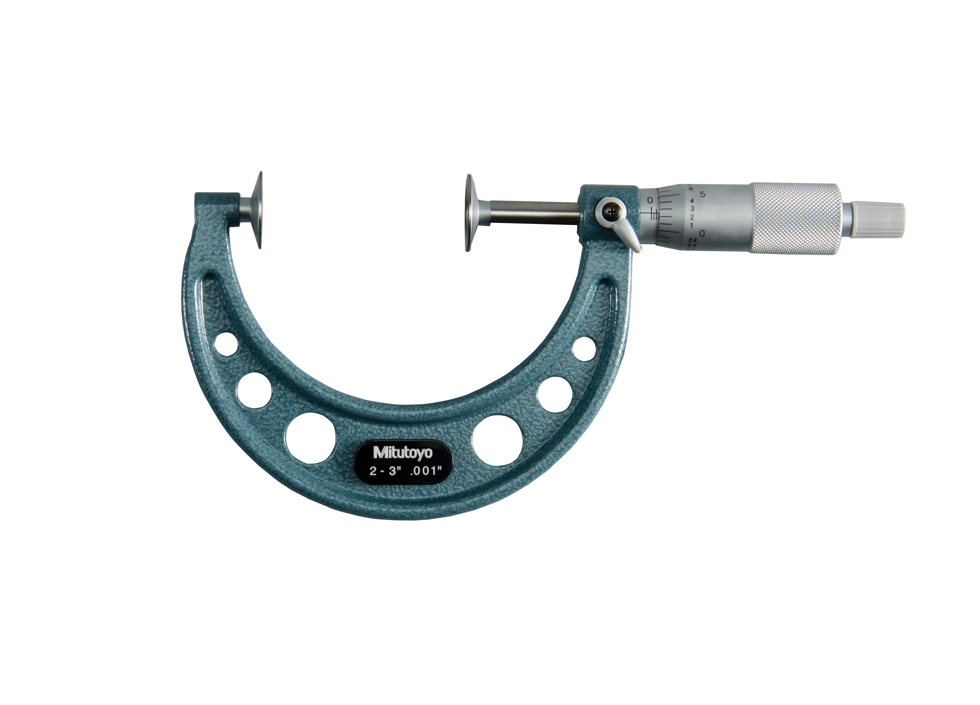 Mitutoyo, 123-127, 2-3 In, .001 In Mechanical Disk Micrometer, .787 In/20mm Diameter .028 In/0.7mm Edge Thickness Disk, Ratchet Stop