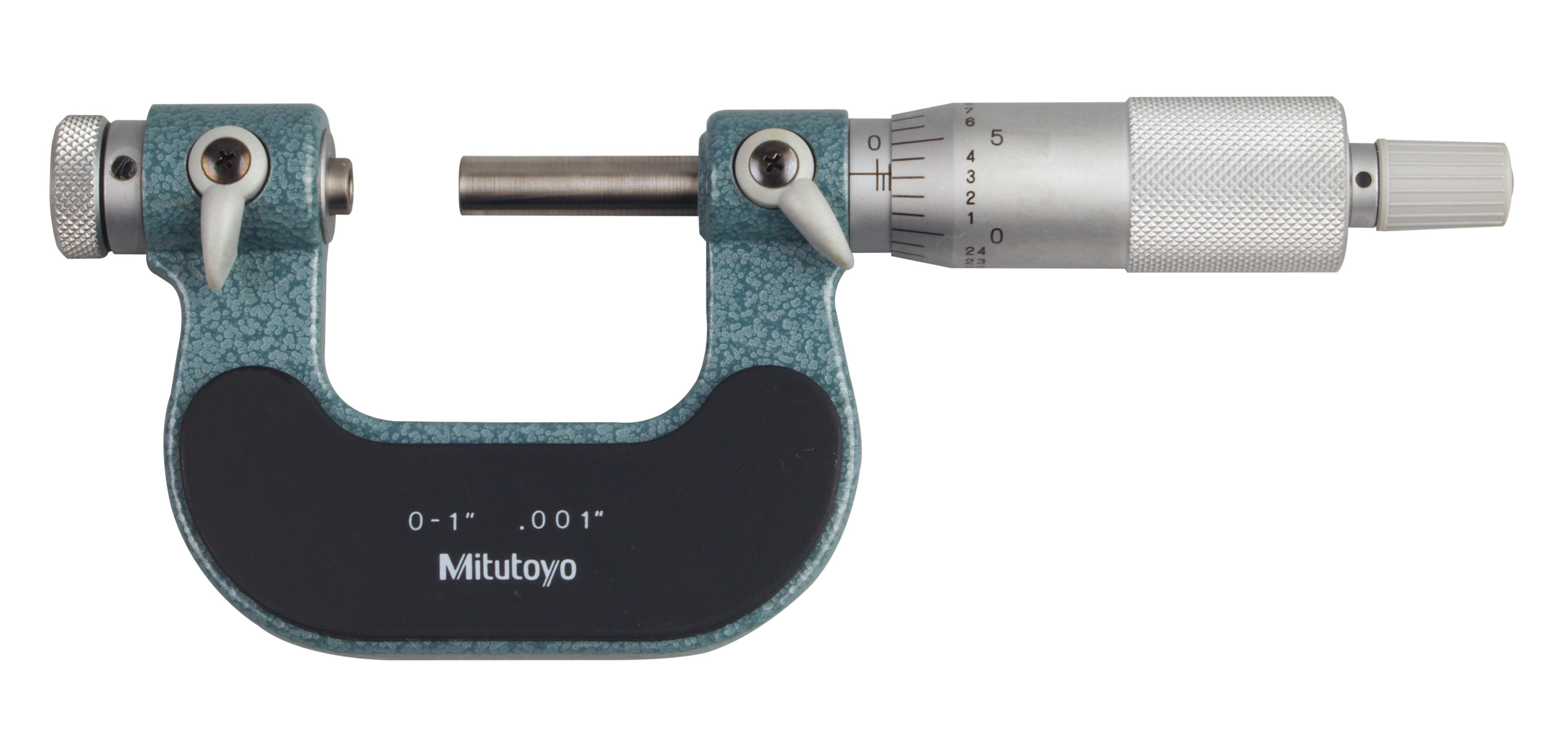 Mitutoyo, 126-137, 0-1 In, .001 In, Mechanical Screw Thread Micrometer, Ratchet Stop, Optional Anvils Available