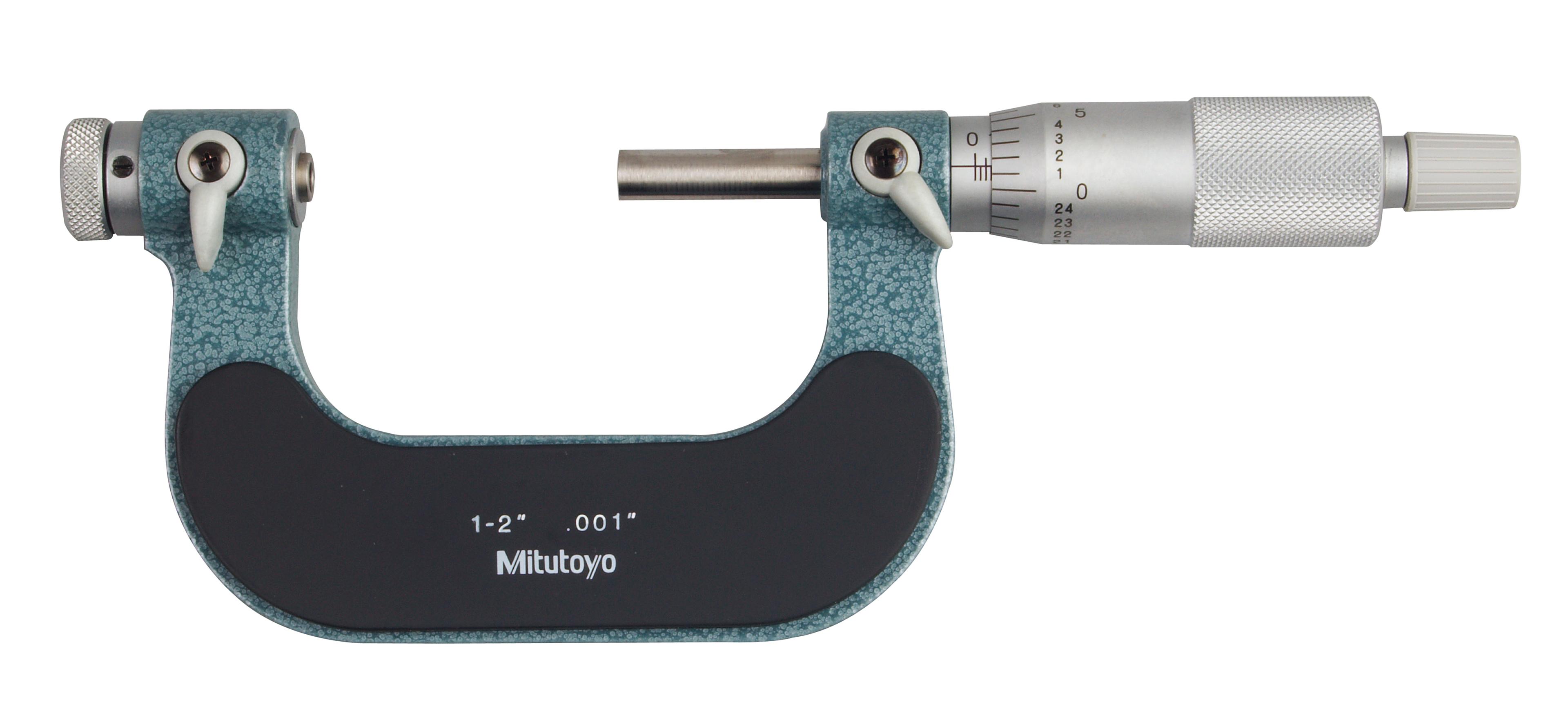 Mitutoyo, 126-138, 1-2 In, .001 In, Mechanical Screw Thread Micrometer, Ratchet Stop, Optional Anvils Available