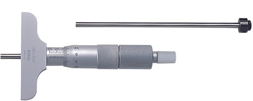 Mitutoyo, 129-109, 0-50mm, Mechanical Depth Micrometer, Base 63.5x16mm, 2 rods, Ratchet Stop