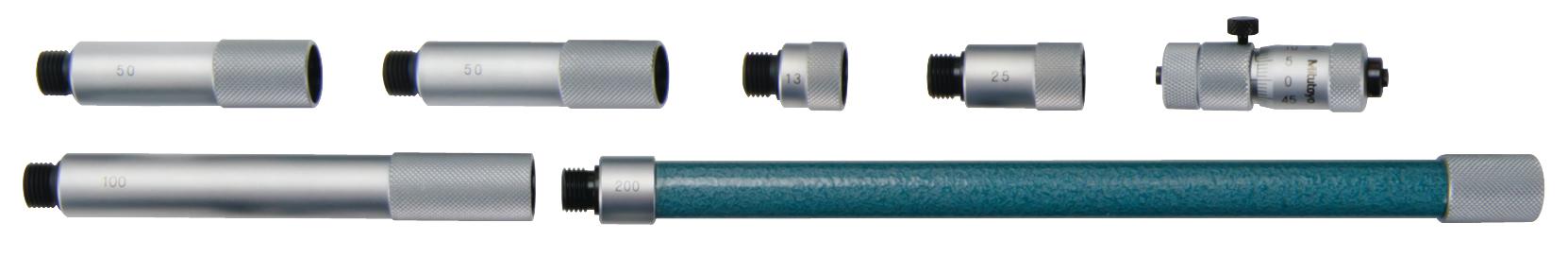 Mitutoyo, 137-203, Extension rods 13mm,25mm,50mm(2pcs.), 100mm,200mm for Tubular inside micrometer, 50-500mm Range, 13mm travel of micrometer head