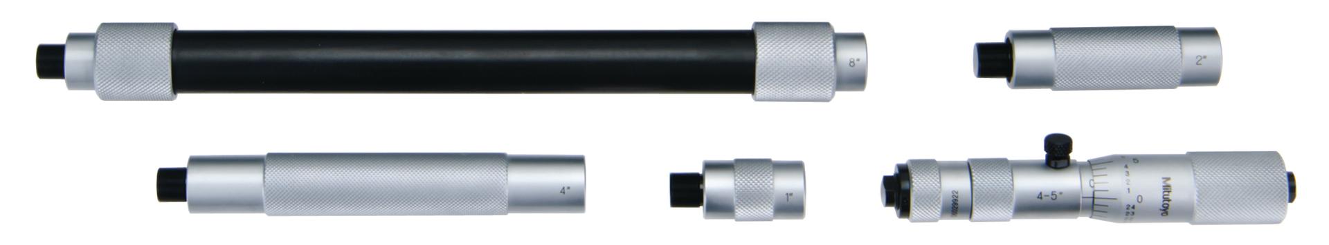 Mitutoyo, 139-178, Extension-pipes 1in, 2in, 4in, 8 inches.  4-20 inches range. 1 In travel of micrometer head. For tubular inside micrometer