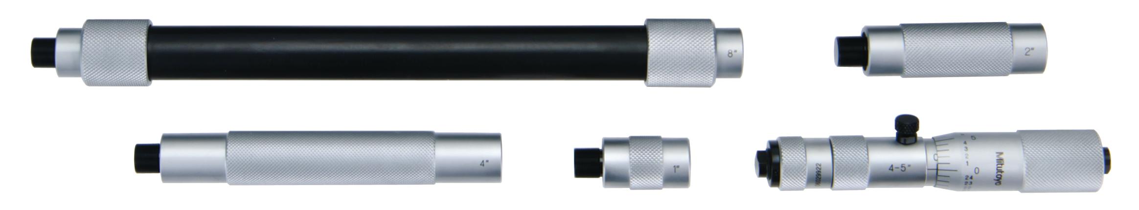 Mitutoyo, 139-178, Extension-pipes 1in, 2in, 4in, 8 inches.  4-20 inches range. 1 In travel of micrometer head. For tubular inside micrometer
