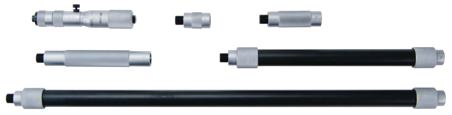Mitutoyo, 139-179, Mechanical Extension Rod Type Inside Micrometer, Extension Rods (1 In, 2 In, 4 In, 8 In, 16 In) 4-36 In, .001 Inches