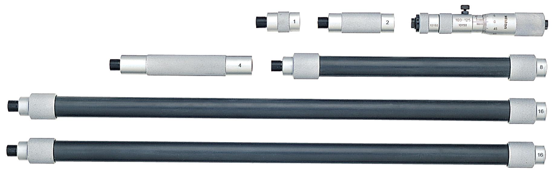Mitutoyo, 139-180, Mechanical Extension Rod Type Inside Micrometer, Extension Rods (1 In, 2 In, 4 In, 8 In, 16 In(2) 4-52 In, .001 Inches