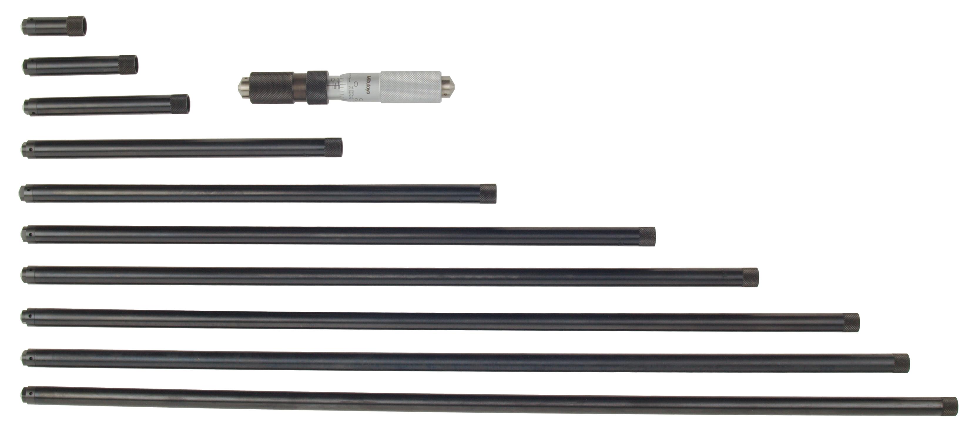 Mitutoyo, 139-202, Mechanical Extension Rod Type Inside Micrometer, Extension Rods (1 In, 2 In, 3 In, 6 In, 9 In, 12 In, 14 In, 16 In, 17 In, 19 In) 4-40 In, .001 In